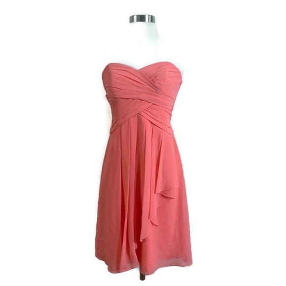 Davids Bridal Strapless Coral Bridesmaid Dress - Picture 1 of 12